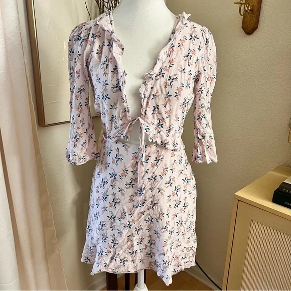 FOR LOVE & LEMONS x REVOLVE Nostalgia Floral Tie Front Mini Dress Size Small - Picture 4 of 14